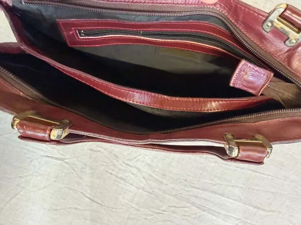Vintage Phillippe Burgundy Oxblood Leather Satchel Handbag